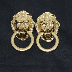 Kenneth Jay Lane Loin head door Knocker earrings
